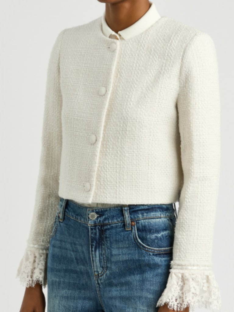 Alice + Olivia Millie Boucl Jacket With Lace Cuffs